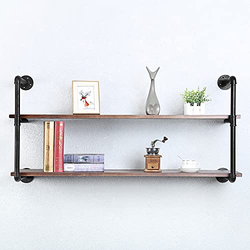 Industrial Pipe Shelves With Wood Planks