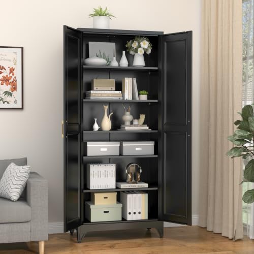 75”Metal Pantry Storage Cabinet with Doors & 5 Adjustable Shelves