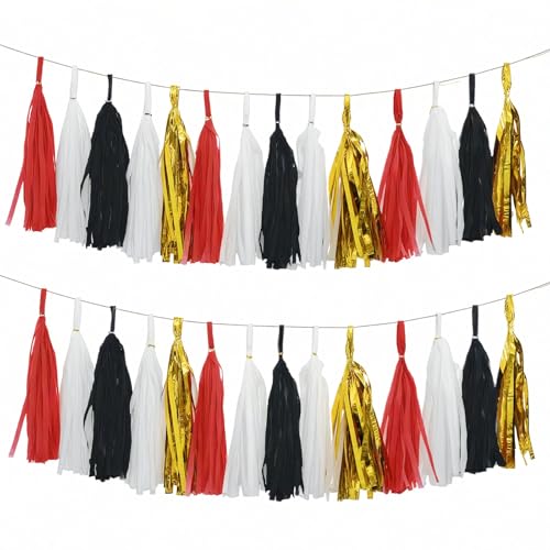 Red Black White Gold Paper Tassel (20 Count)