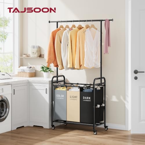 Laundry Sorter Cart with Hanging Clothes Rack