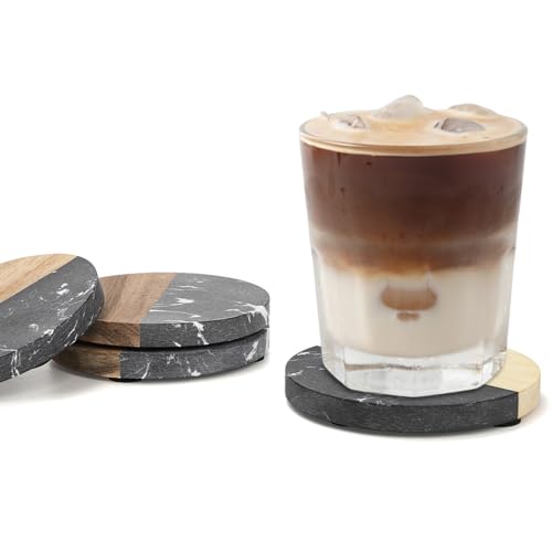 6 Pc Black Marble Wood Coasters (6 Count)