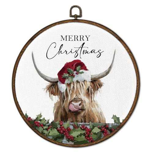 Christmas Western Cow Wall Art Decor Framed