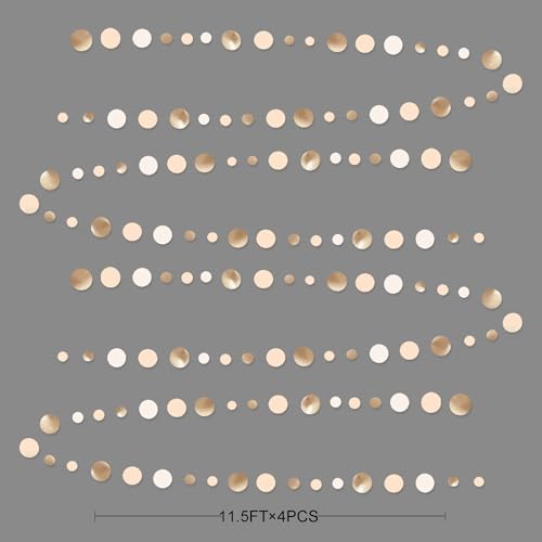 Champagne Gold Party Decorations Circle Dots Garland Gold Neutral Nude Neutral Cream Beige Boho Hanging Polka Dot Streamer for Bridal Shower Birthday Wedding Engagement Party Supplies