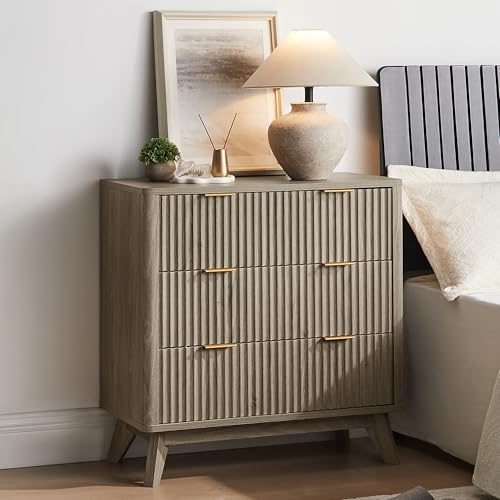 32" Large Fluted Nightstand with 3 Drawers
