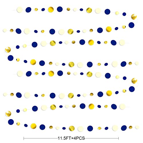 Navy Blue and Gold Circle Dots Garland Royal Blue Hanging Paper Polka Dot Streamer for Birthday Wedding Bridal Shower Graduations Nautical Ahoy Achor Pirate Themed Party Decorations Supplies