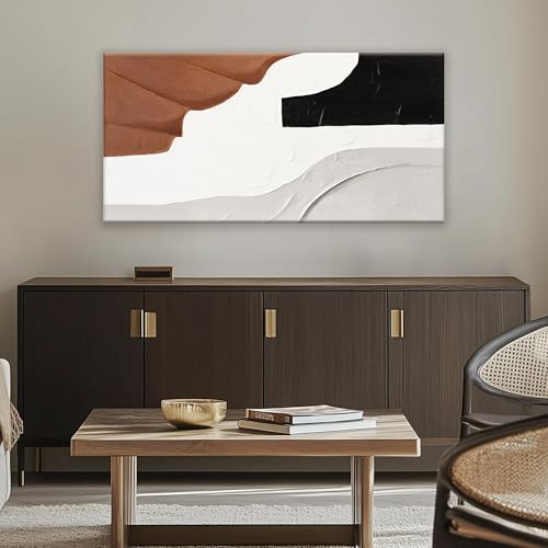 Abstract Wall Art Brown Color Block Art Prints Black And White Geometric Color Block Canvas Art Wall Decor Painting Modern Artwork Decorations For Living Room Bedroom Kitchen 24 x 48 In