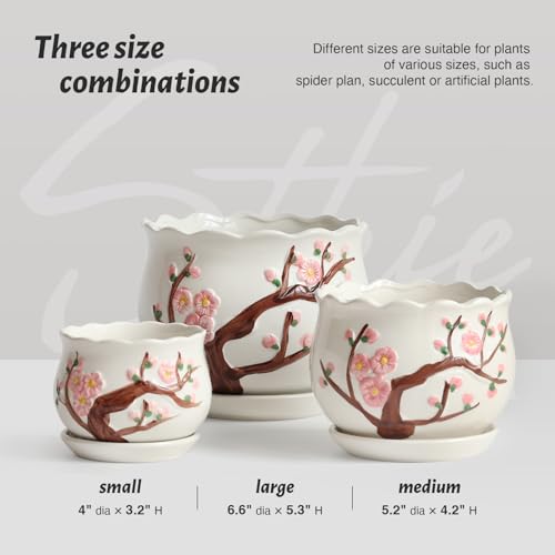 Ceramic Plant Pots with Drainage Holes and Saucers (3 Count)
