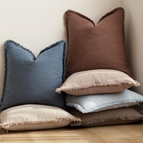 Decorative Linen Fringe Throw Pillow Covers 26×26 Inch (2 Count)