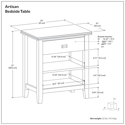 Artisan 24" Wide Solid Wood Bedside Table in White