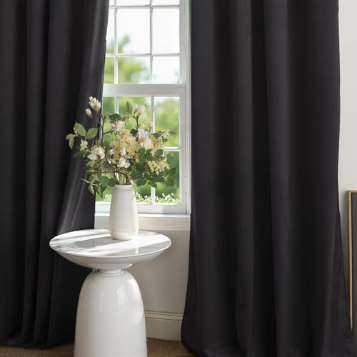 Set of 2 Velvet Thermal Blackout Curtain Panel Drapes Grommet Draperies Eyelet 52Wx96L inch Black