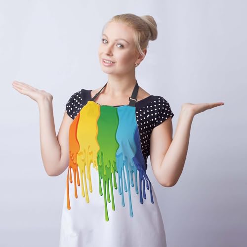 Cook Apron Women Rainbow Paint Border Fun Aprons for Men for Kitchen Cooking Restaurant BBQ Painting Crafting Gardening 27”