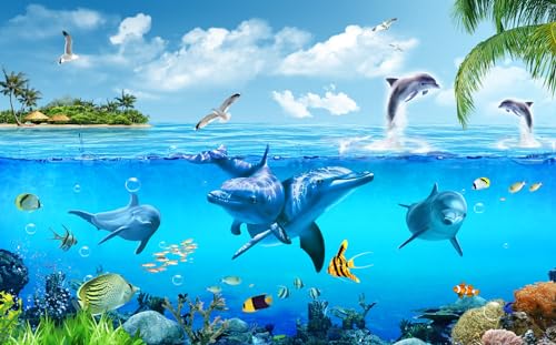 Ocean Wallpaper White Gull Dolphin Wall Mural