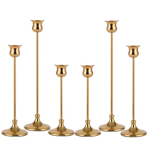 Taper Candle Holder Tall Vintage Metal Candlestick Holders Candle Stick Candelabra for Halloween Thanksgiving Christmas Holiday Wedding (6 Count)