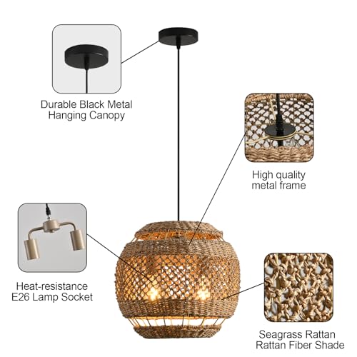 13.8" Woven Rattan Pendant Light (2 Count)