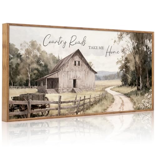 Farmhouse Country Old Barn Framed Canvas Wall Art 40x20 Inch