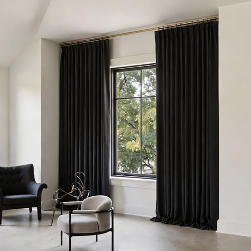 Black Pinch Pleat Blackout Curtains 120 Inches Long for Living Room 2 Panels