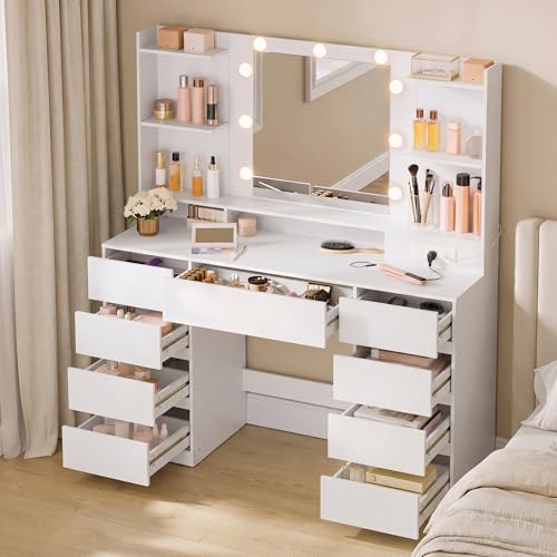 43.3 Inch Vanity Desk with Mirror and Lights