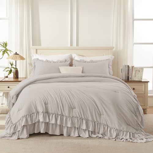 Linen Grey Ruffle Comforter Set King