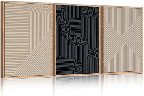 Large Abstract Textured Line Framed Canvas Wall Art (3 Count)