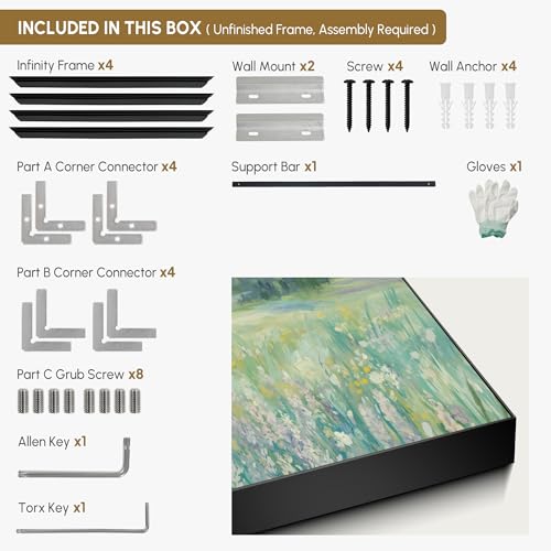 36"x72" Extra Large Framed Wall Art Wildflower Meadow Landscape Soft Pastel Nature Illustration for Home Living Room Bedroom Decor