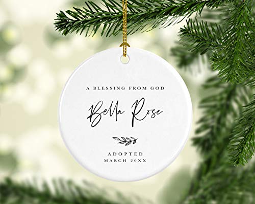 Personalized Adoption Round Ceramic Porcelain Christmas Tree Ornament Keepsake