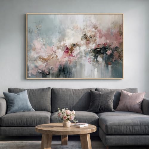 Extra Large Framed Pink Floral Abstract Wall Art for Living Room