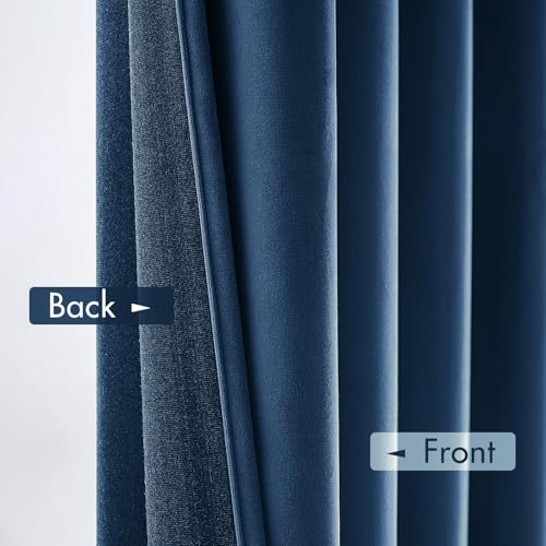 Navy Blue Blackout Velvet Curtains Drapes 84 Inch Long 52"x84" (2 Count)