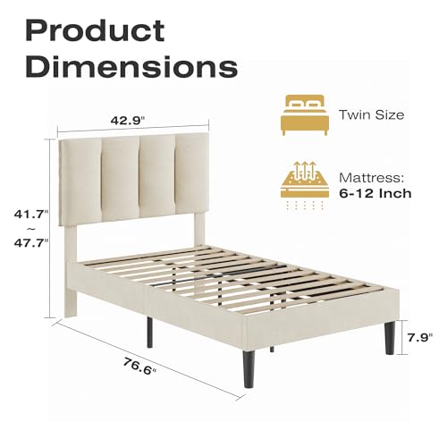 Twin Size Bed Frame with Upholstered Headboard