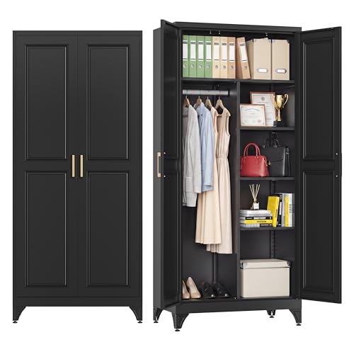 71" Tall Wardrobe Closet with 2 Doors and Hanging Rod