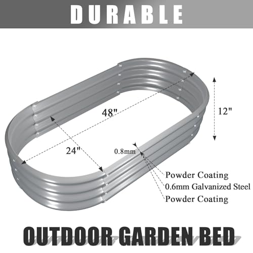 4 Pack 4x2x1FT Galvanized Raised Garden Bed Kit Oval Metal Ground Planter Box Outdoor Bottomless Planter Raised Beds for Vegetables Flowers Herbs Fruits (4 Count)