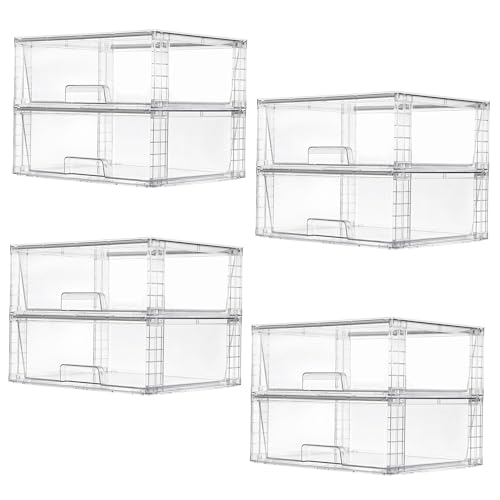 8 Pack Large Clear Stackable Storage Drawers for Closet (8 Count)