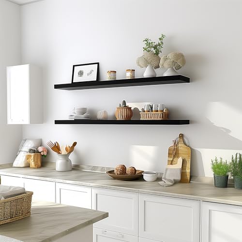 48 Inch Floating Shelves for Wall Rustic Black Wood Wall Shelves for Bedroom Set of 4 (4 Count)
