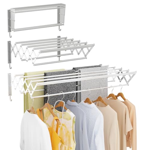 Clothes Drying Rack Wall Mounted with Hooks