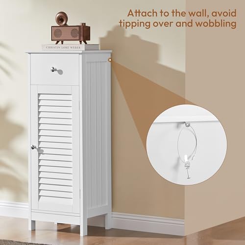 Small Bathroom Storage Cabinet with Drawer & Louvered Door