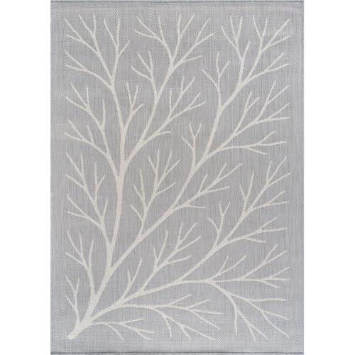 Washable Indoor Outdoor Rug 9x12 Modern Area Rugs Branch Pattern Non Shedding Waterproof Easy Clean Patio Deck Porch Living Room Bedroom Garden RV (108 Sq Ft)
