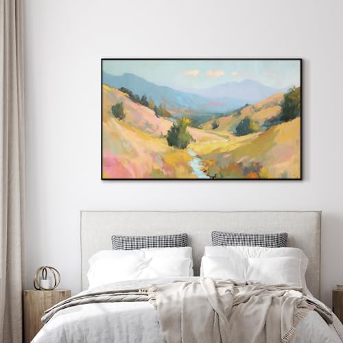 36"x60" Extra Large Framed Wall Art Golden Valley Light Landscape Illustration for Home Living Room Bedroom Decor
