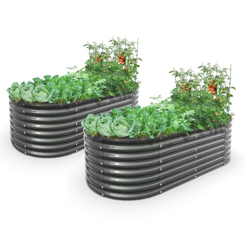 Anleolife 2 Bed 6x3x2ft Oval Galvanized Raised Garden Beds (2 Count)