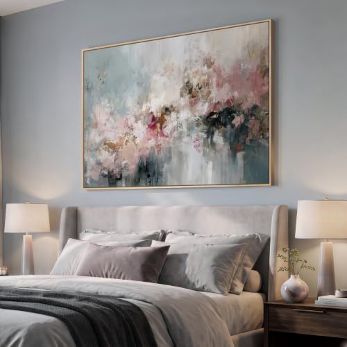 Extra Large Framed Pink Floral Abstract Wall Art for Living Room