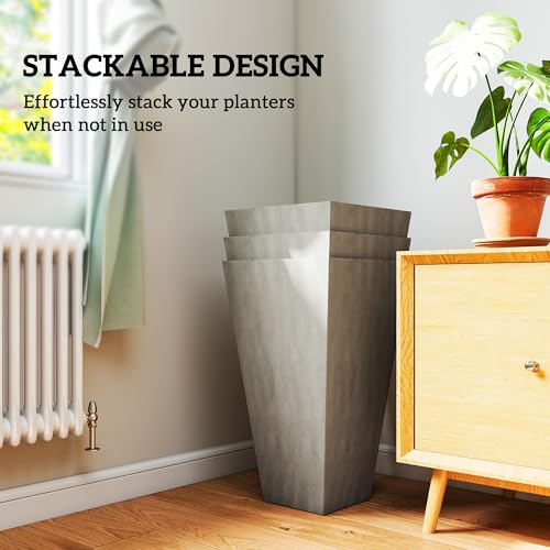 28 in Tall Planters for Outdoor Plants with Drainage Holes (3 Count)