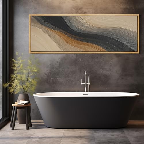 Large Framed Canvas Print Wall Art Abstract Wave Pattern Neutral Black and Brown Modern Geometric Illustrations Decorative Colorful for Bedroom