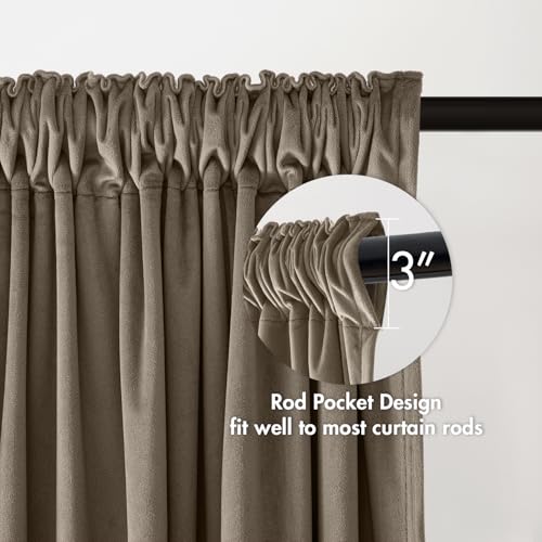 Taupe Blackout Velvet Curtains Drapes 90 Inch Long 52"x90" Bedroom (2 Count)