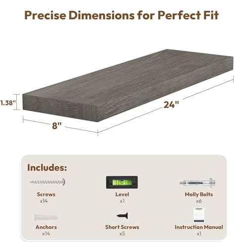 Elm Wood Floating Shelf 24x8” Set of 2 (2 Count)