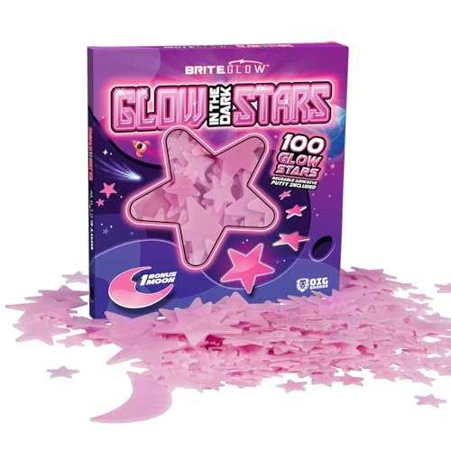 100PK Pink Glow in The Dark Stars for Ceiling Easter Basket Stuffers for Kids (100 Count)