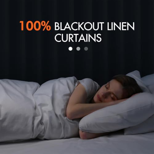 100% Blackout Back Tab Pleat Linen Curtains 50"Wx102"L (2 Count)