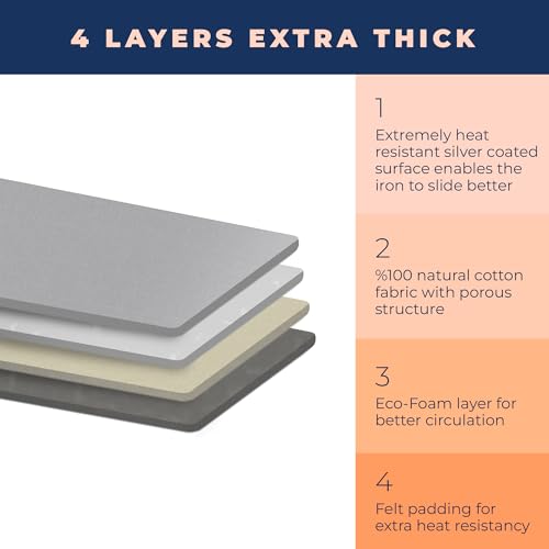 Ironing Board Cover and Pad Extra Thick Heavy Duty Padded 4 Layers