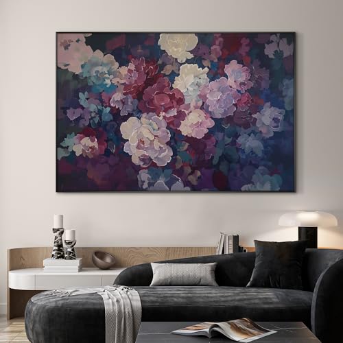 46"x72" Extra Large Framed Wall Art Bold Peony Bloom in Colorful Impressionist Style