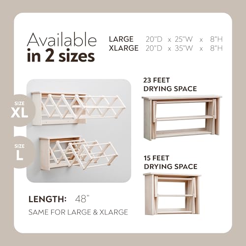 Extra Large Wall Clothes Drying Rack ~ Heavy Duty Solid Maple Hardwood
