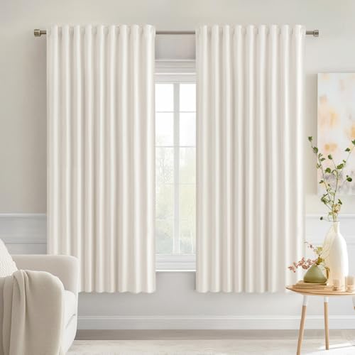 Ivory Back Tab Blackout Curtains 52x63 Inches Long 2 Panels Set (2 Count)