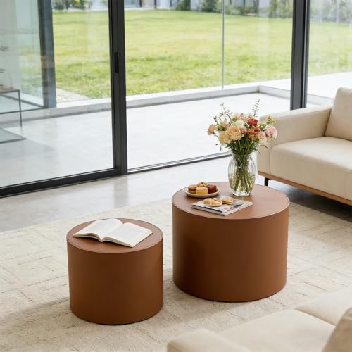 19.09" Modern Leather Round Coffee Table Set