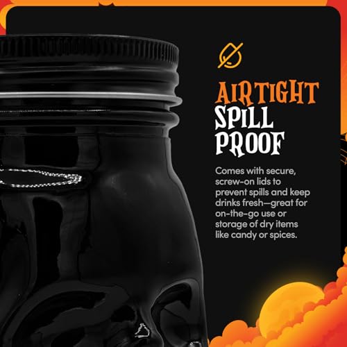 Set of 2 Skull Mason Jar Glasses with Lids (4 Count)